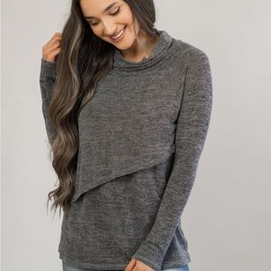 NURSING SWEATER WITH ASYMMETRICAL FLAP- GRAY

Originally  $34.99